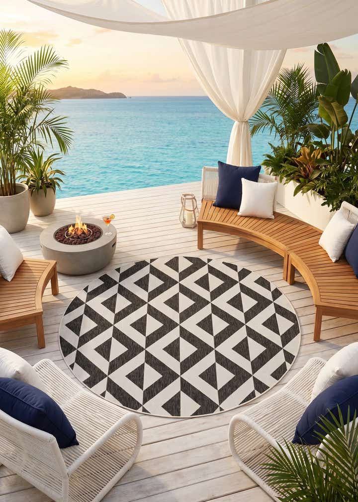 7' x 7' Easy-Clean Jill Zarin Indoor / Outdoor Round Rug