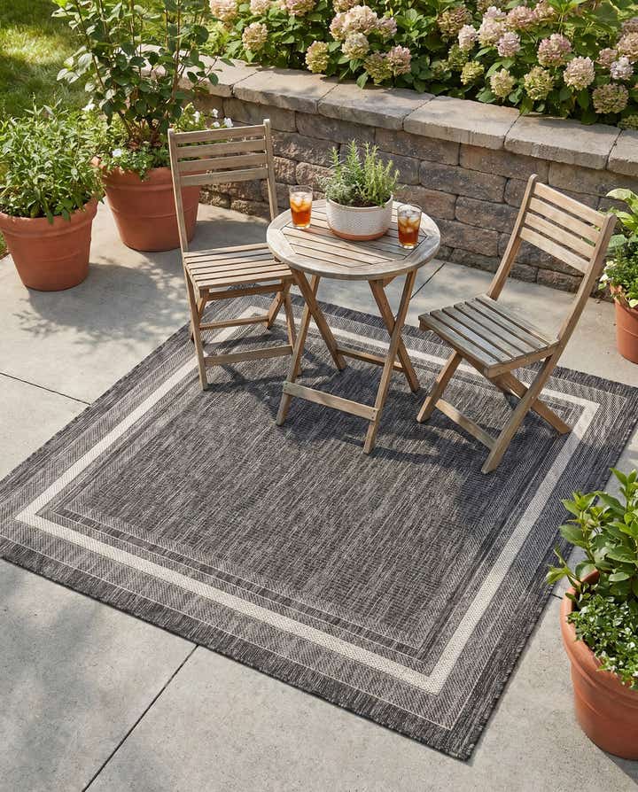 5' 3 x 5' 3 Easy-Clean Border Indoor / Outdoor Square Rug