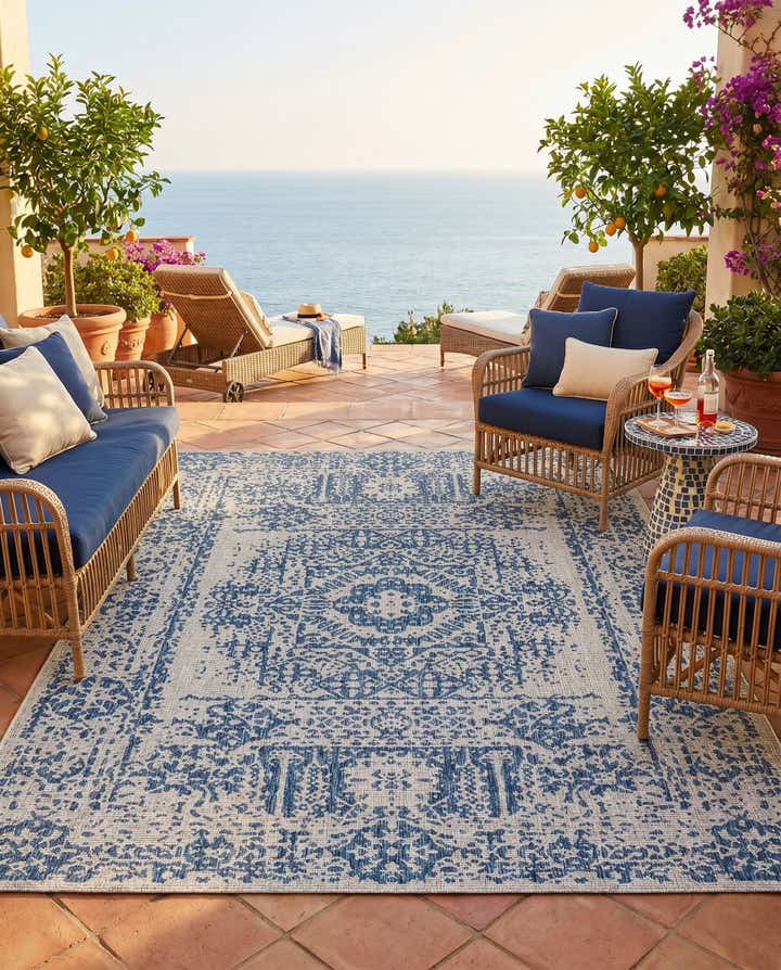 7' 10 x 11' Easy-Clean Traditional Indoor / Outdoor Rug