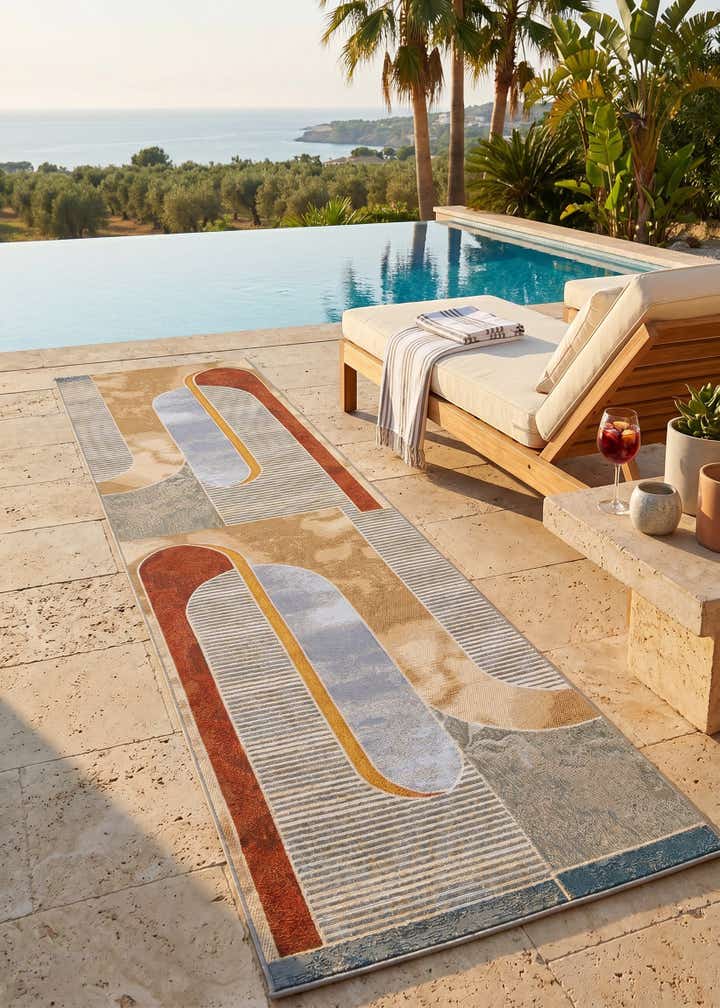 2' 7 x 12' Easy-Clean Modern Indoor / Outdoor Runner Rug