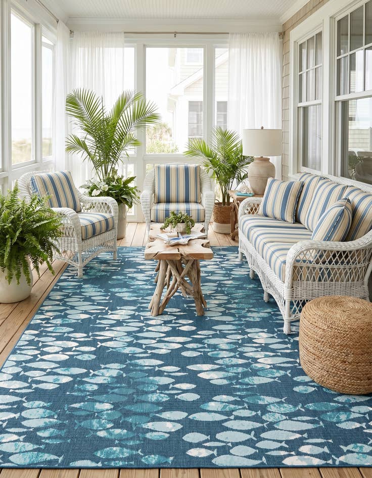 Detail image of 9' x 12' Easy-Clean Coastal Indoor / Outdoor Rug