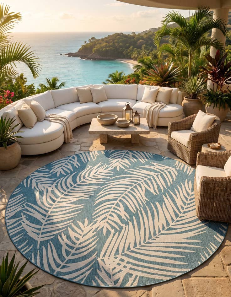 Detail image of 13' x 13' Easy-Clean Botanical Indoor / Outdoor Round Rug