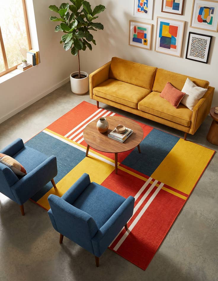 Detail image of 7' 10 x 7' 10 Easy-Clean Modern Indoor / Outdoor Square Rug