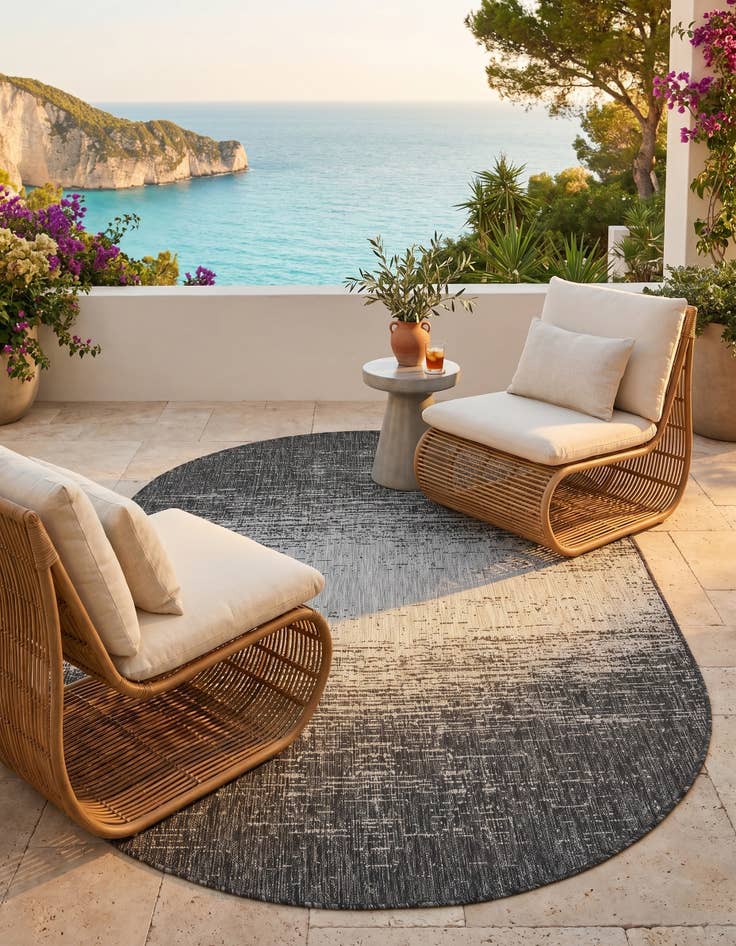 Detail image of 5' 3 x 8' Easy-Clean Modern Indoor / Outdoor Oval Rug