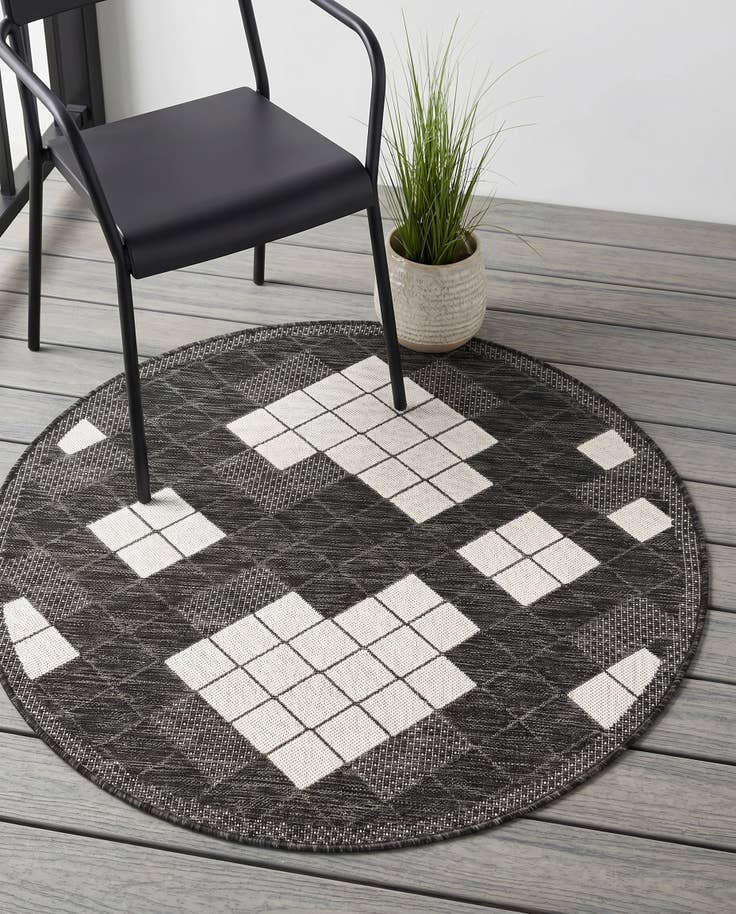 Detail image of 3' 1 x 3' 1 Easy-Clean Modern Indoor / Outdoor Round Rug