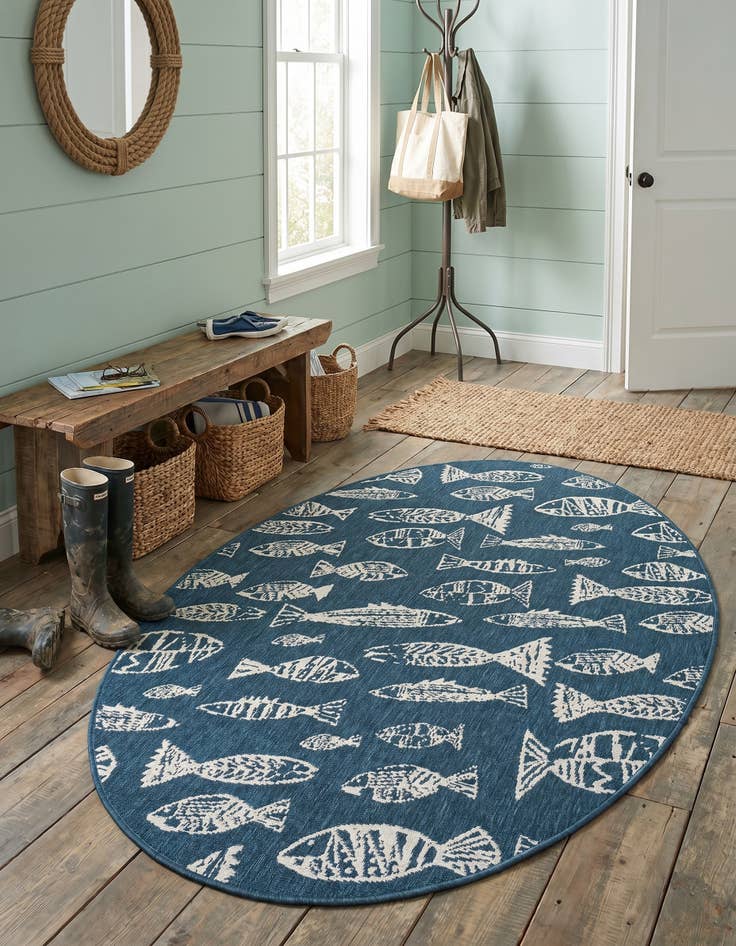 Detail image of 4' x 6' Easy-Clean Coastal Indoor / Outdoor Oval Rug