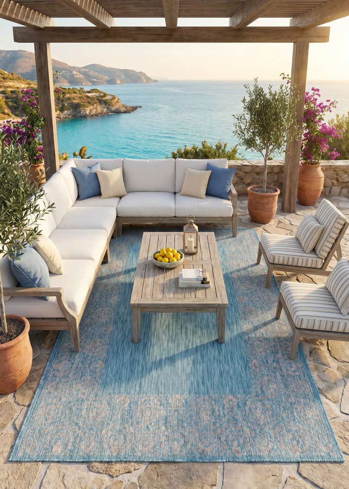 5' 3 x 8' Easy-Clean Border Indoor / Outdoor Rug