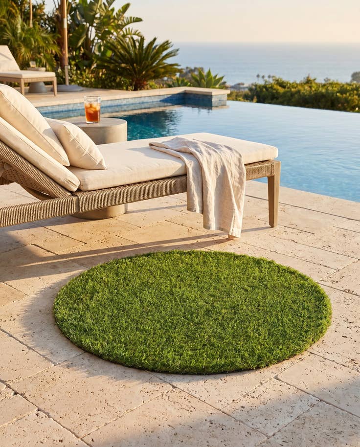 Detail image of 3' x 3' Easy-Clean Grass Indoor / Outdoor Round Rug