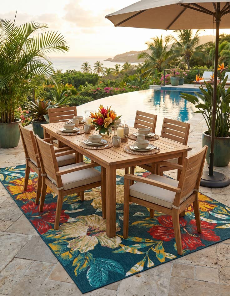 Detail image of 5' 3 x 8' Easy-Clean Coastal Indoor / Outdoor Rug