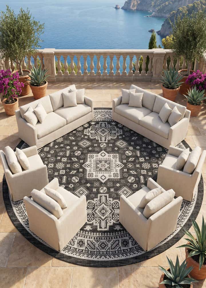13' x 13' Easy-Clean Aztec Indoor / Outdoor Round Rug