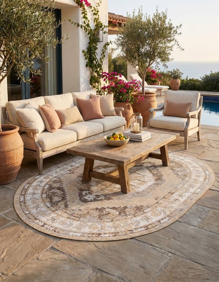 Detail image of 7' 10 x 10' Easy-Clean Traditional Indoor / Outdoor Oval Rug