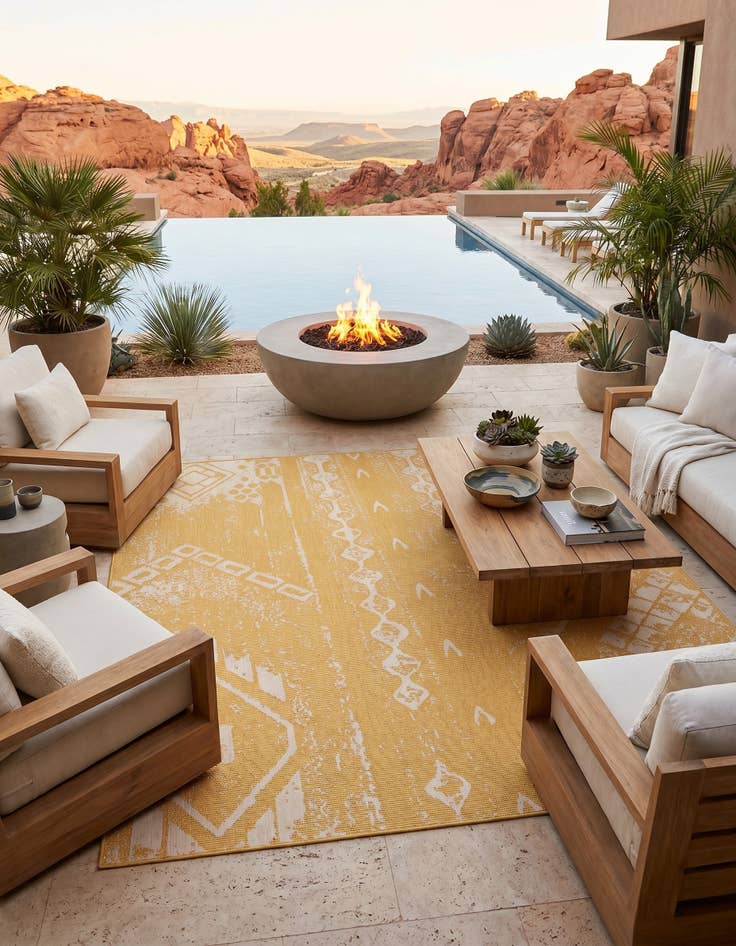 Detail image of 10' 8 x 10' 8 Easy-Clean Bohemian Indoor / Outdoor Square Rug