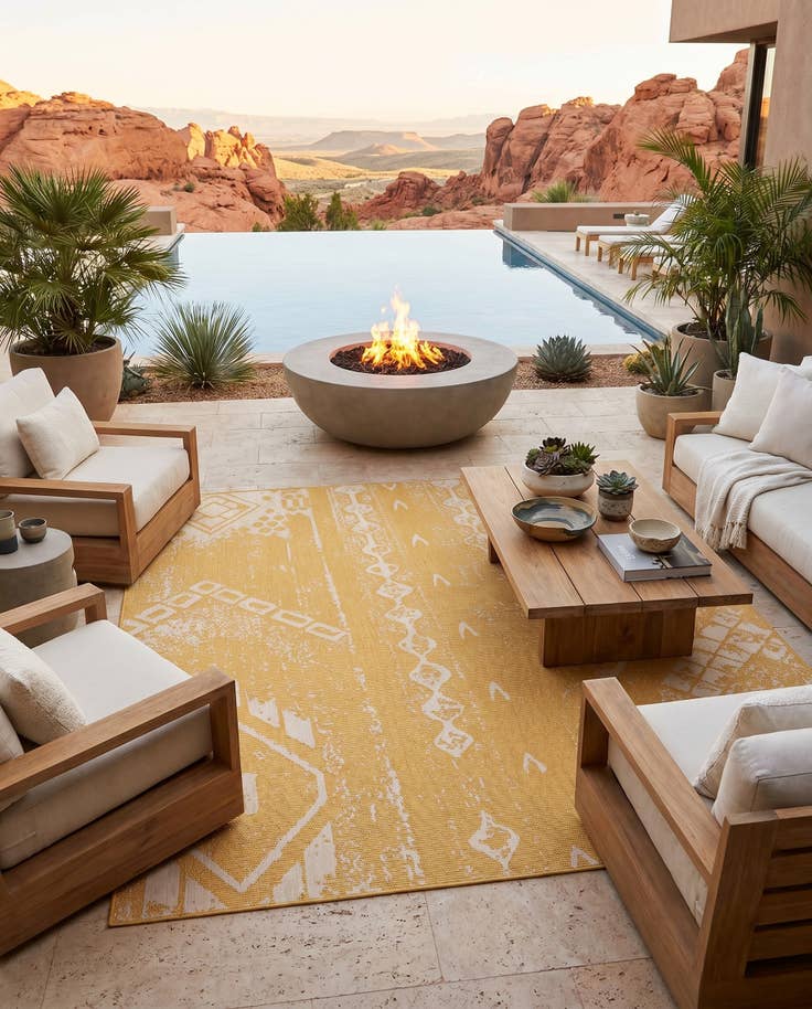 Detail image of 10' 8 x 10' 8 Easy-Clean Bohemian Indoor / Outdoor Square Rug