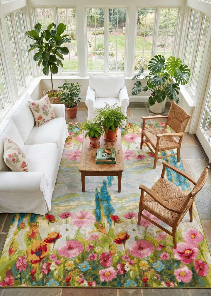 8' x 8' Easy-Clean Botanical Indoor / Outdoor Square Rug