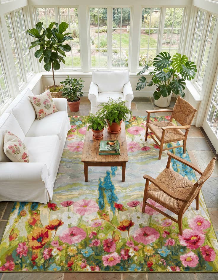Detail image of 8' x 8' Easy-Clean Botanical Indoor / Outdoor Square Rug