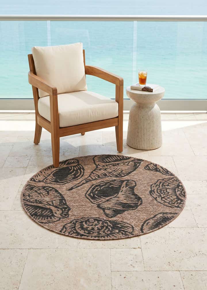 3' x 3' Easy-Clean Coastal Indoor / Outdoor Round Rug