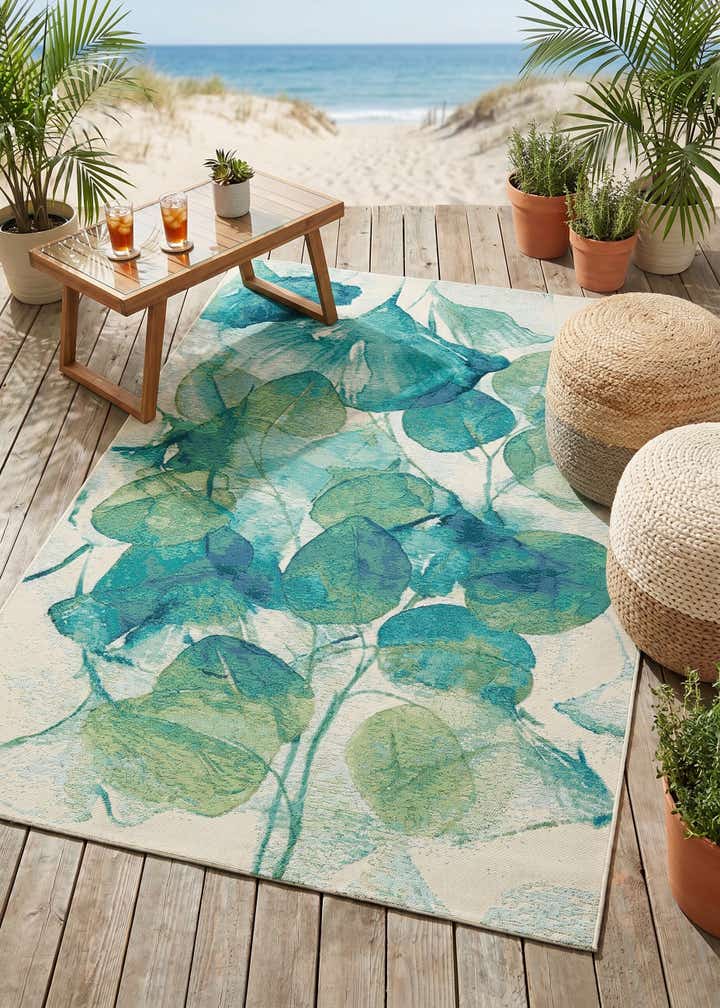 5' 3 x 8' Easy-Clean Botanical Indoor / Outdoor Rug