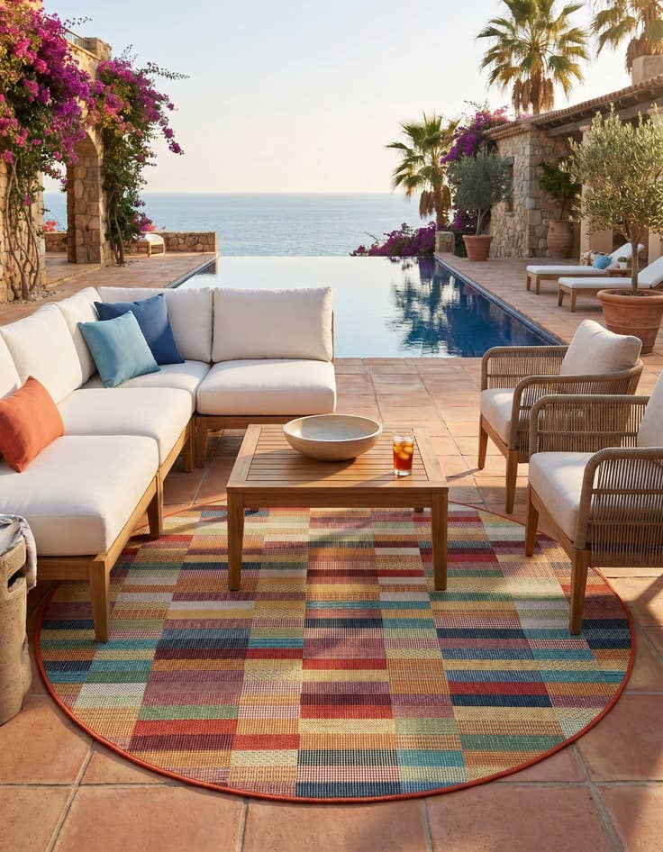 Detail image of 6' 1 x 6' 1 Easy-Clean Baja Indoor / Outdoor Round Rug