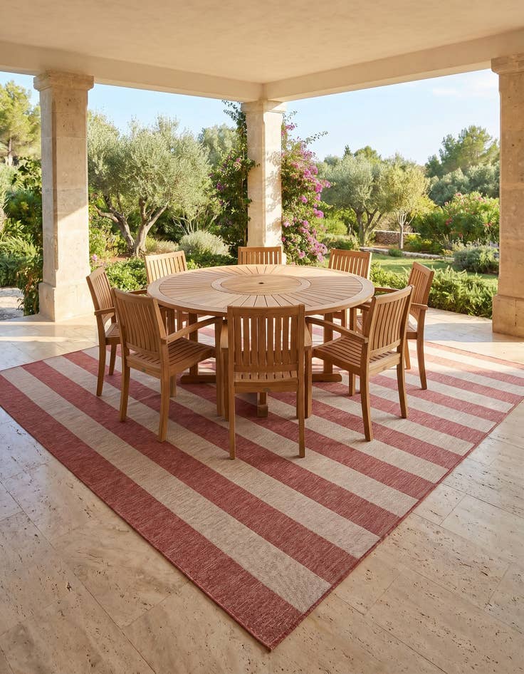 Detail image of 10' x 10' Easy-Clean Striped Indoor / Outdoor Square Rug