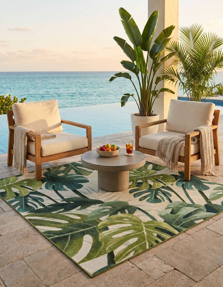 Detail image of 6' x 6' Easy-Clean Botanical Indoor / Outdoor Square Rug
