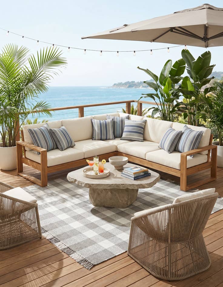 Detail image of 7' 10 x 7' 10 Easy-Clean Eco Plaid Washable Indoor / Outdoor Square Rug