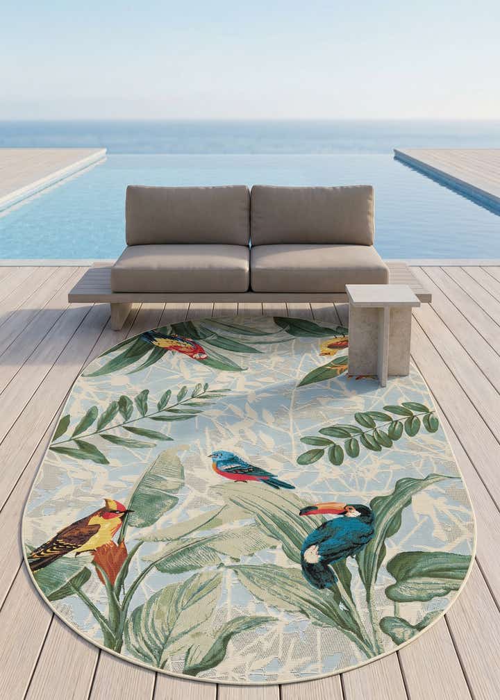 5' 3 x 8' Easy-Clean Botanical Indoor / Outdoor Oval Rug