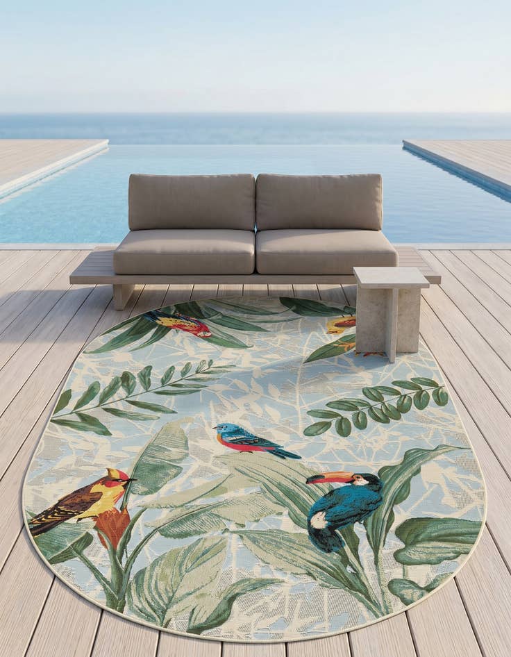 Detail image of 5' 3 x 8' Easy-Clean Botanical Indoor / Outdoor Oval Rug
