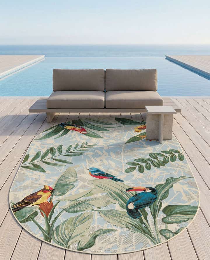 5' 3 x 8' Easy-Clean Botanical Indoor / Outdoor Oval Rug
