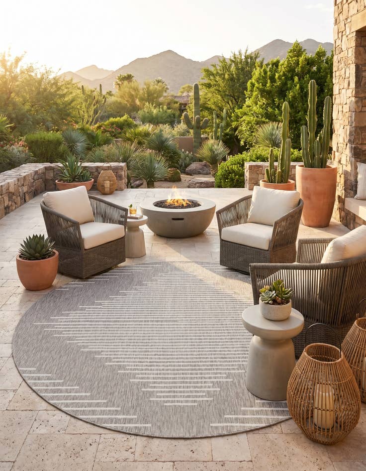 Detail image of 10' x 10' Easy-Clean Modern Indoor / Outdoor Round Rug