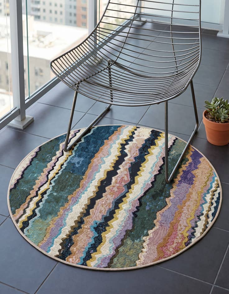 Detail image of 3' x 3' Easy-Clean Modern Indoor / Outdoor Round Rug