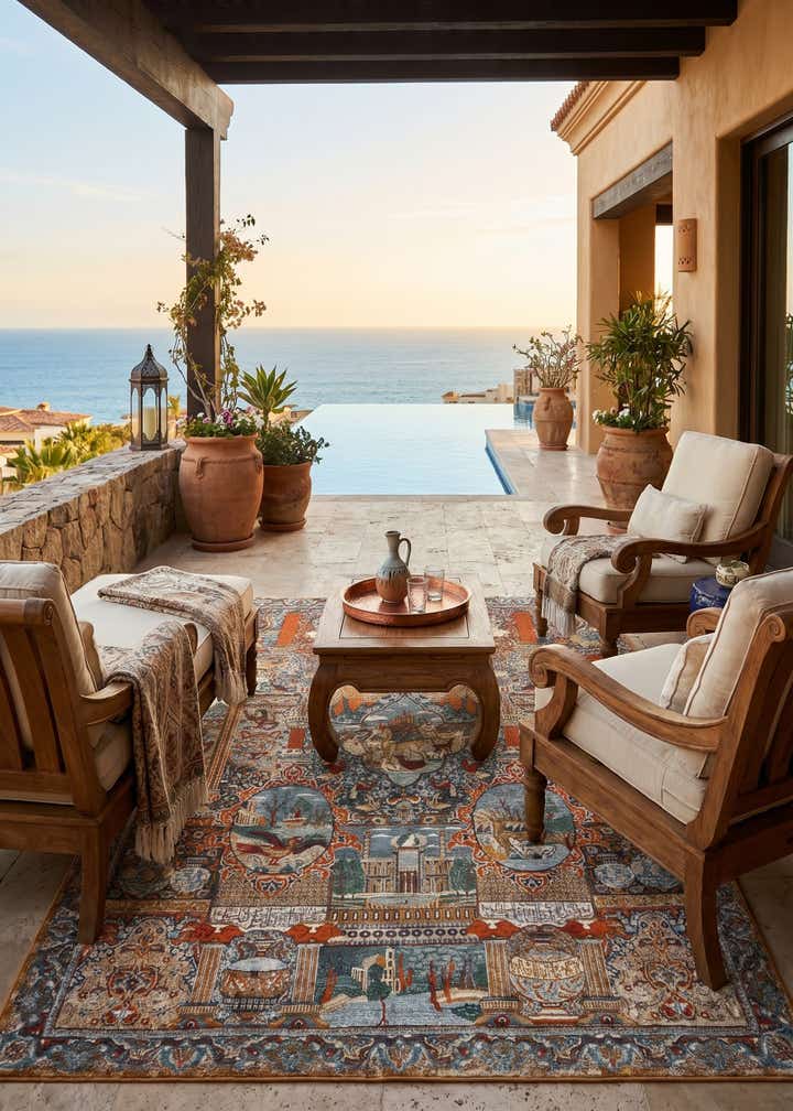 5' 3 x 8' Easy-Clean Traditional Indoor / Outdoor Rug