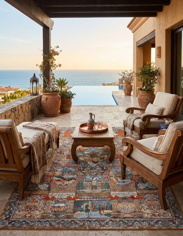 Detail image of 5' 3 x 8' Easy-Clean Traditional Indoor / Outdoor Rug