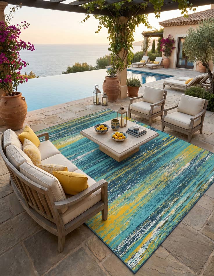Detail image of 9' x 12' Easy-Clean Coastal Indoor / Outdoor Rug