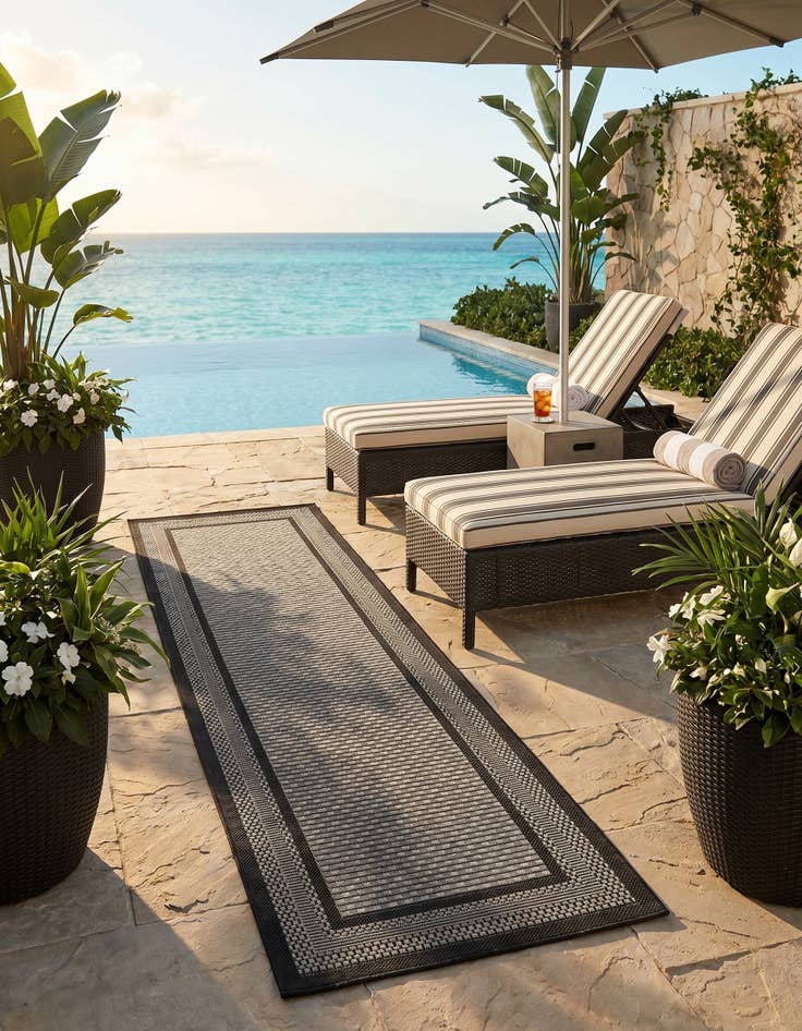 Detail image of 2' 2 x 6' Easy-Clean Border Indoor / Outdoor Runner Rug