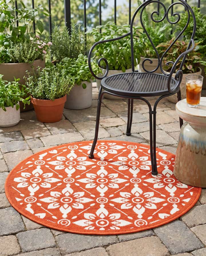 3' x 3' Easy-Clean Trellis Indoor / Outdoor Round Rug