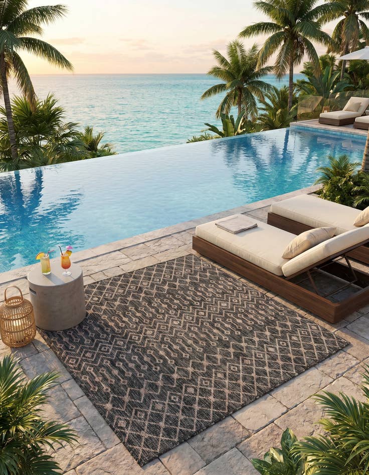 Detail image of 5' 3 x 5' 3 Easy-Clean Trellis Indoor / Outdoor Square Rug