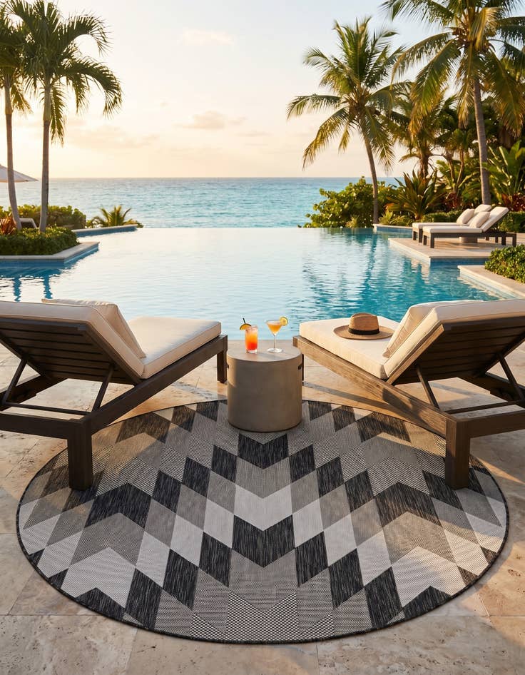 Detail image of 6' x 6' Easy-Clean Modern Indoor / Outdoor Round Rug
