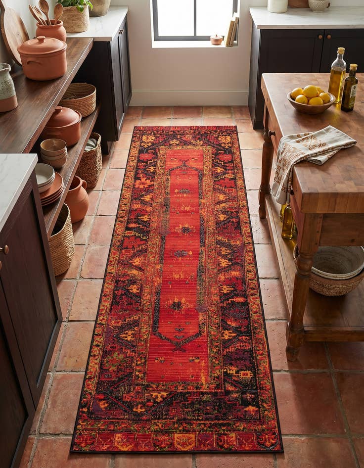 Detail image of 2' 7 x 7' Easy-Clean Tribal Indoor / Outdoor Runner Rug