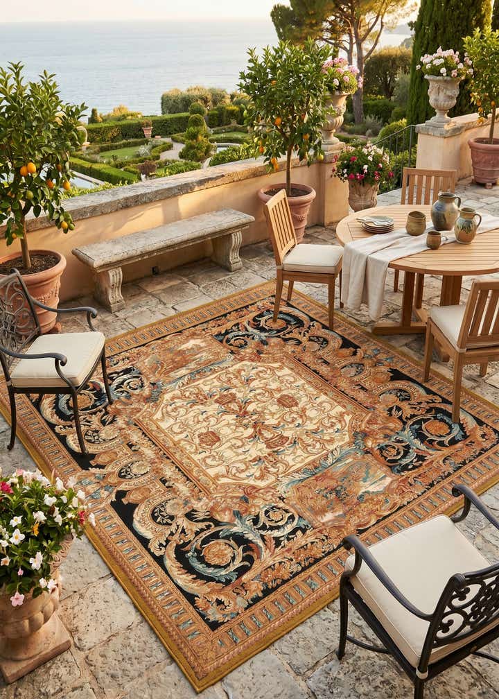 7' 10 x 7' 10 Easy-Clean Traditional Indoor / Outdoor Square Rug