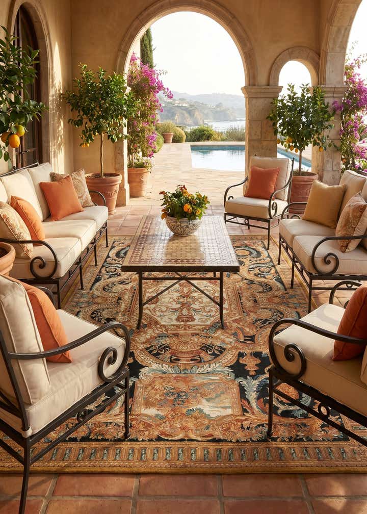 6' x 9' Easy-Clean Traditional Indoor / Outdoor Rug