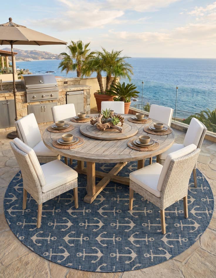 Detail image of 13' x 13' Easy-Clean Coastal Indoor / Outdoor Round Rug
