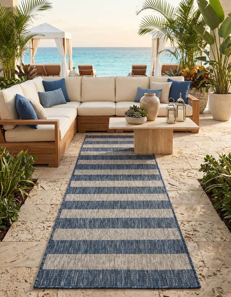 Detail image of 2' x 6' Easy-Clean Striped Indoor / Outdoor Runner Rug