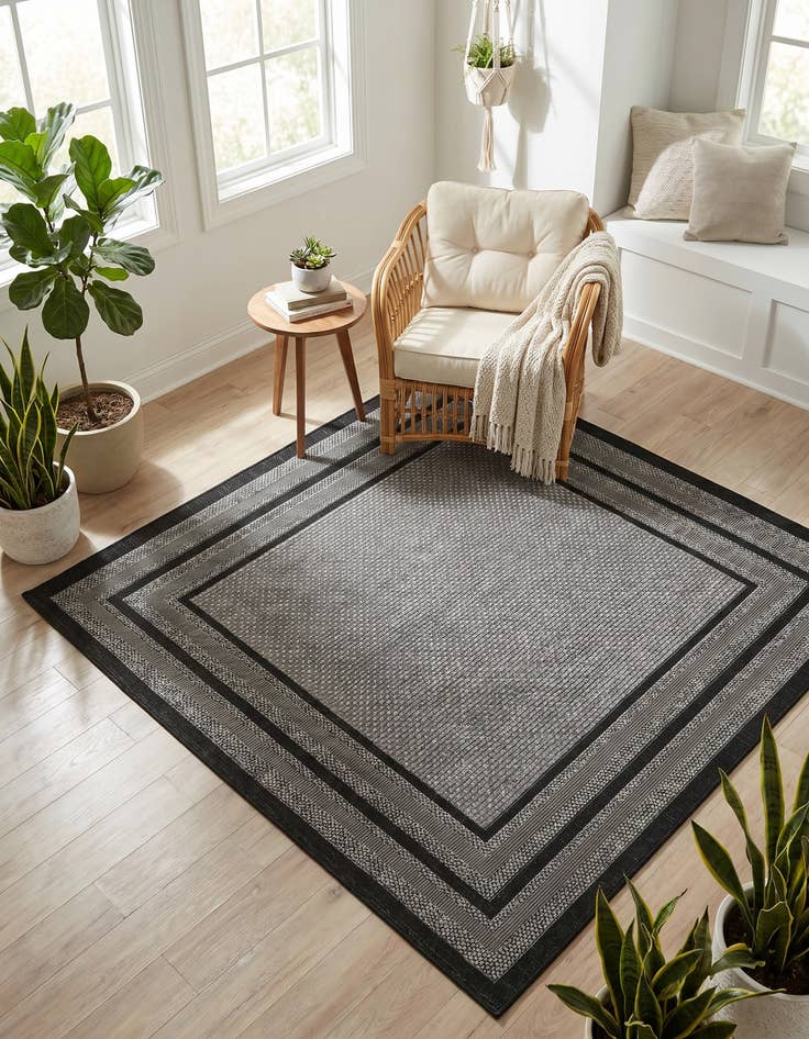 Detail image of 6' x 6' Easy-Clean Border Indoor / Outdoor Square Rug