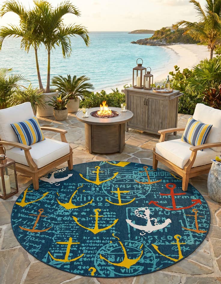 Detail image of 7' 10 x 7' 10 Easy-Clean Coastal Indoor / Outdoor Round Rug