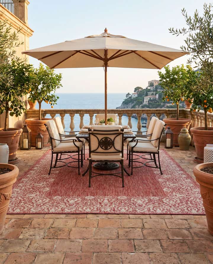 7' 10 x 11' Easy-Clean Border Indoor / Outdoor Rug