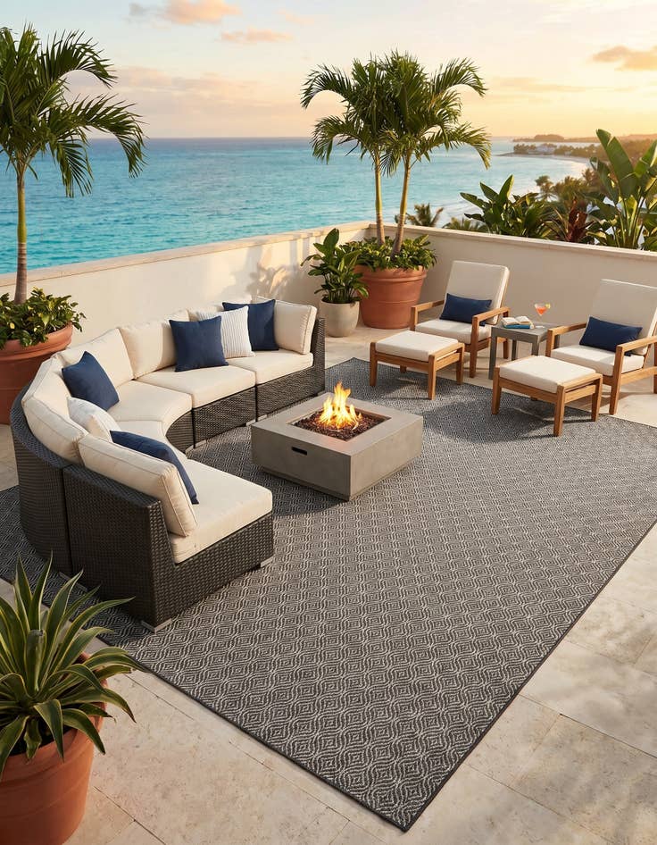 Detail image of 13' x 13' Easy-Clean Lattice Indoor / Outdoor Square Rug