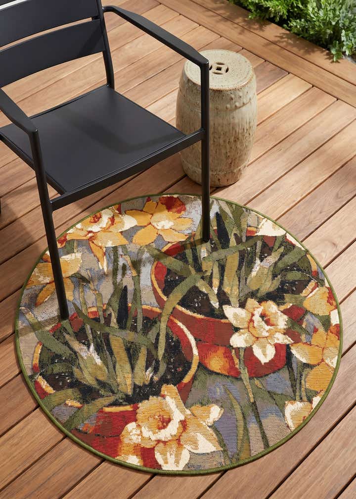 3' x 3' Easy-Clean Botanical Indoor / Outdoor Round Rug