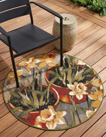 3' x 3' Easy-Clean Botanical Indoor / Outdoor Round Rug