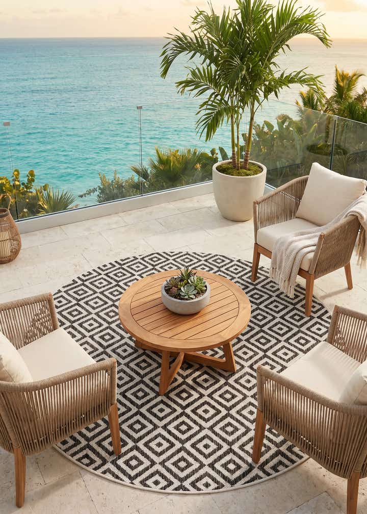 5' 3 x 5' 3 Easy-Clean Jill Zarin Costa Rica Indoor / Outdoor Round Rug