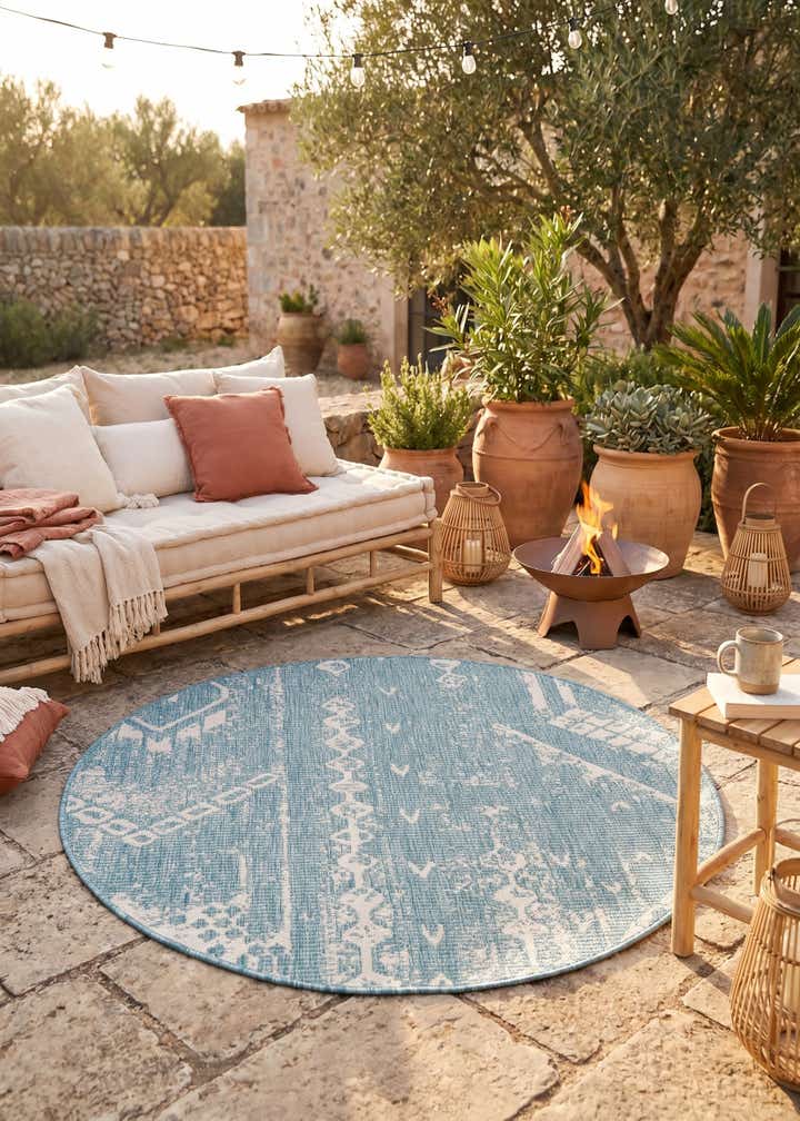 4' x 4' Easy-Clean Bohemian Indoor / Outdoor Round Rug